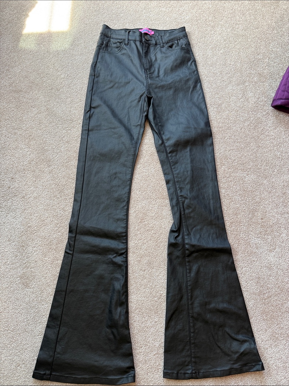 Women's Black Flared Vegan Leather Pants